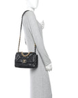 Goatskin Quilted Medium CHNL 19 Flap Black