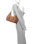 Shiny Lambskin Quilted Trendy Pockets Hobo Brown