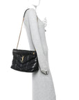 Lambskin Quilted Medium Loulou Puffer Monogram Chain Satchel Black