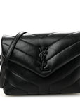 Calfskin Y Quilted Monogram Monochrome Toy Loulou Crossbody Bag Black