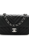 Caviar Chevron Quilted Mini Rectangular Flap Black