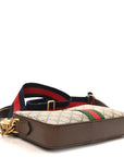 GG Supreme Monogram Textured Dollar Calfskin Web Ophidia Wristlet Shoulder Bag Beige Ebony New Acero