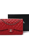 Caviar Quilted Jumbo Double Flap Dark Red