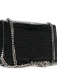Calfskin Crocodile Embossed Small Classic Monogram Kate Tassel Satchel Black