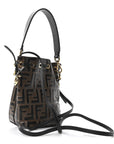 Vitello Liberty F is FNDI Bi-Color FF 1974 Embossed Mini Mon Tresor Bucket Bag Maya Black