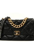 Goatskin Quilted Large CHNL 19 Flap Black