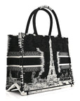 Canvas Embroidered Medium Paris Book Tote Black White