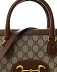 GG Supreme Monogram Azalea Calfskin Small Horsebit 1955 Top Handle Bag Beige Ebony Brown Sugar