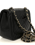 Lambskin Chevron Quilted Mini Square Flap Black