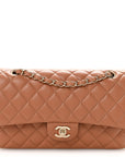 Lambskin Quilted Medium Double Flap Brown