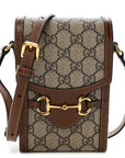 GG Supreme Monogram Mini Horsebit 1955 Crossbody Bag Beige Brown Sugar