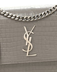 Calfskin Crocodile Embossed Medium Monogram Sunset Fog