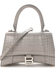 Shiny Calfskin Crocodile Embossed Small Hourglass Top Handle Bag BLCG Grey