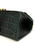 Shiny Calfskin Crocodile Embossed Small Hourglass Top Handle Bag Forest Green