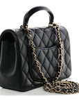 Lambskin Quilted Mini Top Handle Rectangular Flap Black