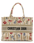Canvas Embroidered Medium Hibiscus Book Tote Beige Multicolor