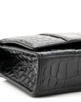 Shiny Calfskin Monochrome Crocodile Embossed Hourglass Chain Bag Black