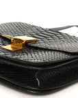 Snakeskin Medium Classic Box Flap Bag Black