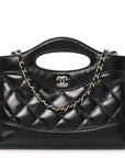 Shiny Crumpled Calfskin Quilted Nano 31 Shopping Bag Black