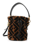 Shearling Vitello Dolce F is FNDI Macro FF 1974 Mini Mon Tresor Bucket Bag Tobacco Black