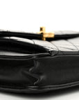 Lambskin Quilted Square Front Pocket Clutch With Chain Black