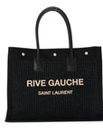 Raffia Linen Calfskin Small Rive Gauche Tote Black