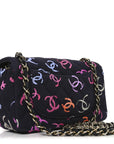 Printed Fabric Quilted Mini Rectangular Flap Black Pink Blue Yellow Orange