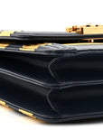 Metallic Lambskin Striped North South Boy Flap Navy Gold