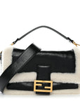 Lambskin Sheepskin Fur Large Baguette Black