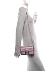 Metallic Cuoio Roma Sellerissima Nappa Sintetica Tape Stitch Mini Baguette Rosa Placca Argento