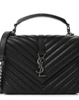 Sheepskin Matelasse Chevron Monogram Medium College Bag Black