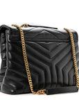 Calfskin Y Quilted Monogram Medium Loulou Chain Satchel Black