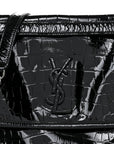 Patent Crocodile Embossed Lambskin Monogram Medium Niki Chain Satchel Black