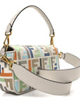 Canvas Vitello Seta FF Multicolor Embroidered Baguette Grezzo Multicolor Latte
