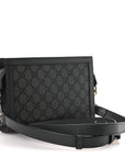 GG Supreme Monogram Textured Dollar Calfskin Web Small Ophidia Shoulder Bag Grey Black Graphite Grey