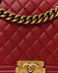 Lambskin Quilted New Medium Boy Flap Dark Red