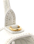 Calfskin Crocodile Embossed Small Hourglass Top Handle Bag White