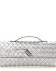 Metallic Lambskin Intrecciato Long Andiamo Top Handle Clutch Silver