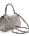 Shiny Calfskin Crocodile Embossed Small Hourglass Top Handle Bag BLCG Grey