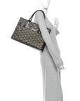 Coated Canvas Calfskin La Greca Signature Tote Bag Black Khaki