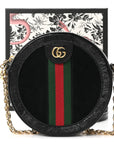 Suede Patent Web Mini Ophidia Round Shoulder Bag Black