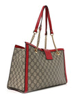GG Supreme Monogram Medium Padlock Tote Hibiscus Red