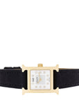 Stainless Steel Alligator Diamond Mother of Pearl 17.2mm Heure H Hour Quartz Watch Noir