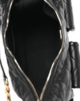 Shiny Lambskin Quilted Trendy Pockets Hobo Black