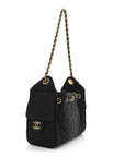 Washed Denim Quilted Mini CHNL 25 Handbag Black