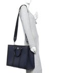 GG Supreme Monogram Textured Dollar Calfskin Large Ophidia Tote Bag Black Blue