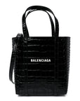 Shiny Calfskin Logo Crocodile Embossed XXS Everyday Tote Black