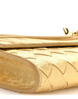 Metallic Satin Lambskin Intrecciato Long Andiamo Top Handle Clutch Gold