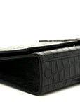 Calfskin Crocodile Embossed Medium Classic Monogram Kate Tassel Satchel Black