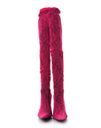 Lace Jersey Pantaleggings Pointed Toe Knife Thigh High Boots 39 Black Pink